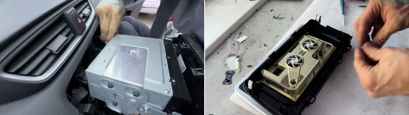 Штатный блок Honda и новый блок TEYES в переходной рамке