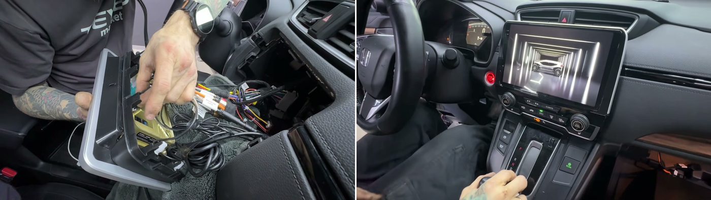 Разъёмы подключены к блоку TEYES и экран TEYES, установленный в панель Honda